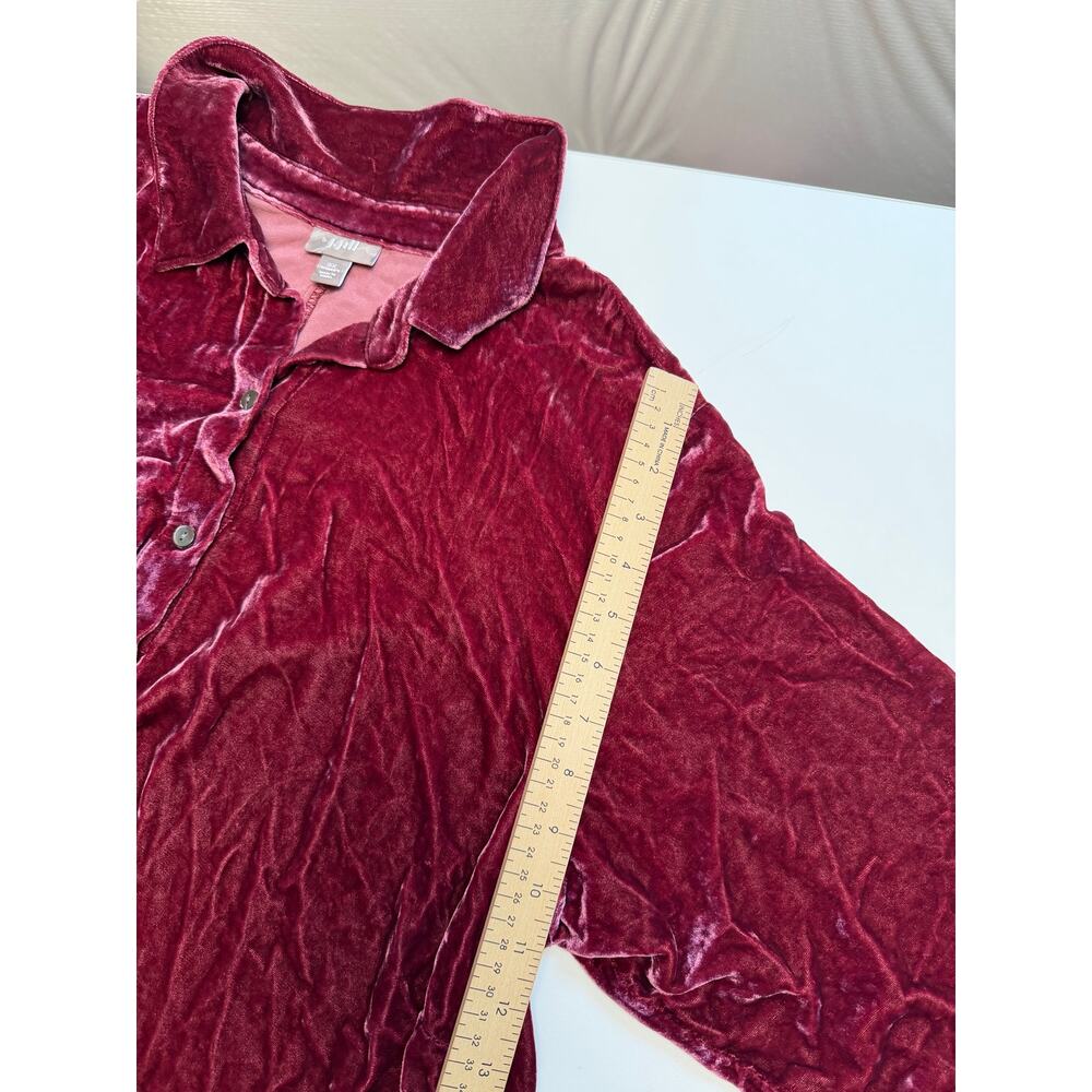 J. Jill Womens 2X Button Front Crushed Velvet Top Silk Blend Burgundy Red Tunic - Picture 8 of 12